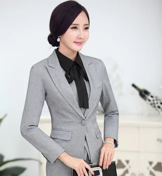 

Novelty Grey Professional Business Women Blazer Coat Jackets Ladies Tops Blaser Feminino Clothing Uniform Style Elegant S-4XL