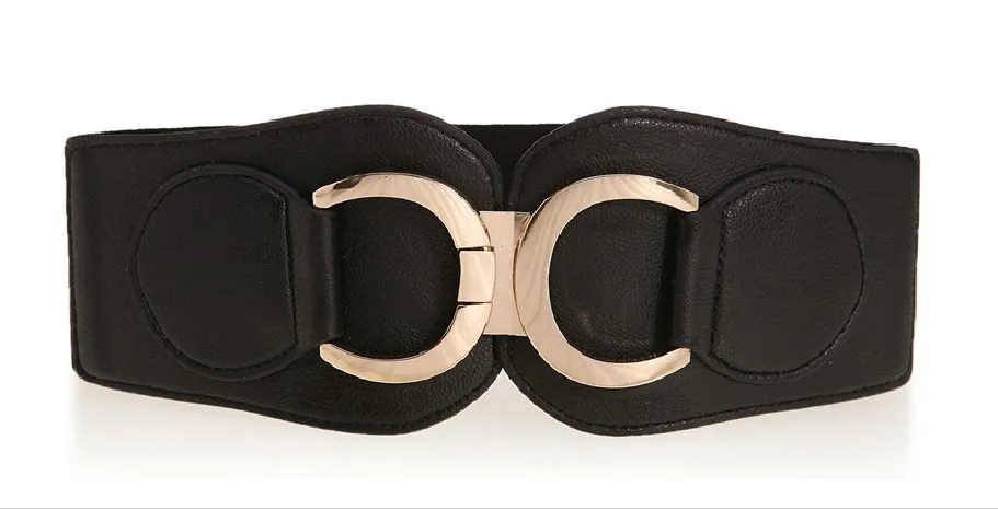 black elastic belt with gold buckle