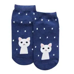 Женские носки повседневные хлопковые модные милые Kawaii женские зимние дышащие носки в горошек с рисунком кота Calcetines Mujer # LL