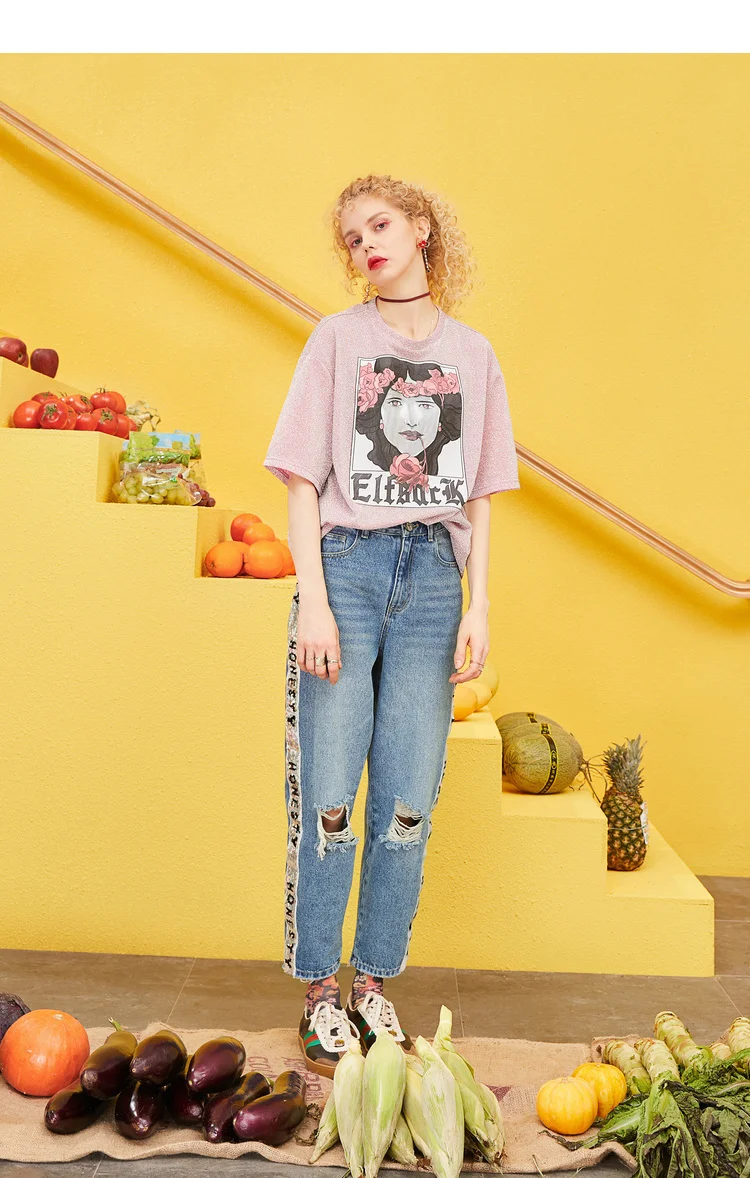 ELFSACK Spring New Oversized Jeans Woman Casual Straight Cotton Women Trousers Mid Waist Light Loose Ladies Plaid Pants