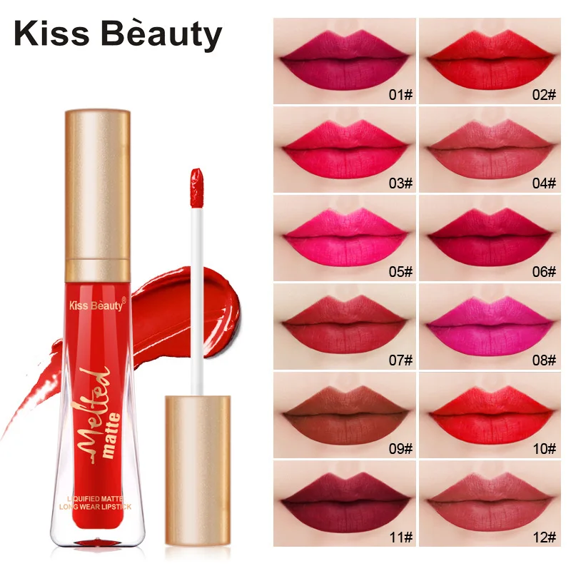 Kiss Beauty 12pcs Waterproof Long Lasting Liquid Velvet Matte Lipstick Makeup Lip Gloss Moisturize Nutritious golss | Красота и