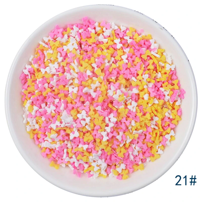 50g/lot Cute Hot Selling Clay Sprinkles, Colorful Heart Five Star Bow Candy Sprinkles for Crafts Making Slimediy