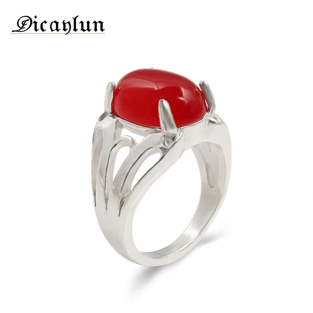

Natural Red Stone Stainless Steel Ring Vintage Men Ring Women Silver Color Antique Fashion Jewelry Finger Rings