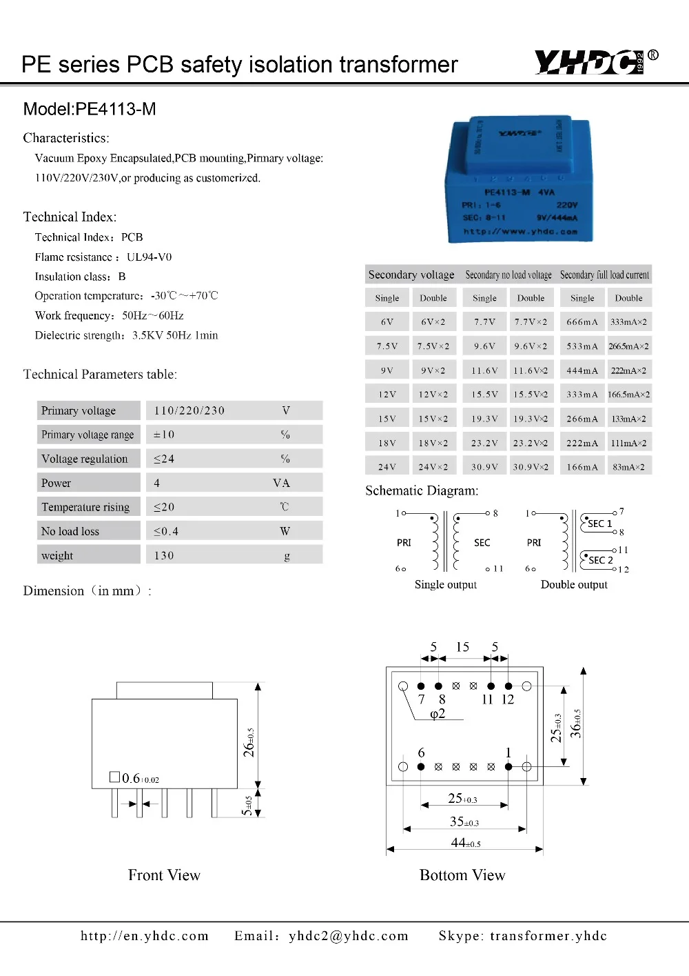 PE4113-M 4VA 220 V 12 V ei тип Монтаж на печатной плате герметизированный трансформатор