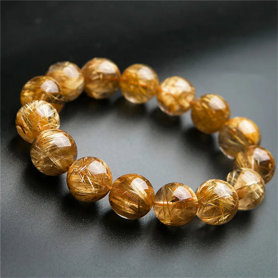 16mm Brazil Gold Natural Rutilated Quartz Bracelets For Women Men ...