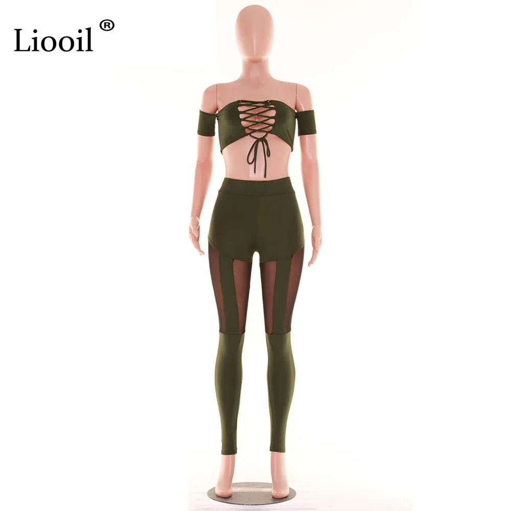Liooil, летние, из двух частей, облегающие комбинезоны, сексуальные, на шнуровке, с открытыми плечами, открытые, женские комбинезоны, черные, с коротким рукавом, обтягивающие, клубная одежда
