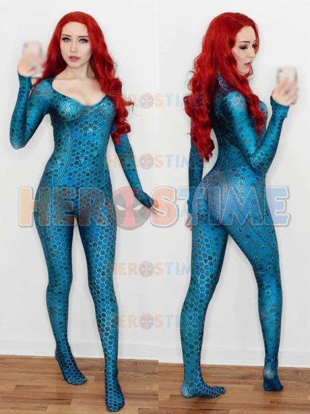 Queen Mera Aquaman киноверсия косплей костюм Высокое качество 3D принт спандекс Zentai боди Mera костюмы на Хэллоуин для женщин