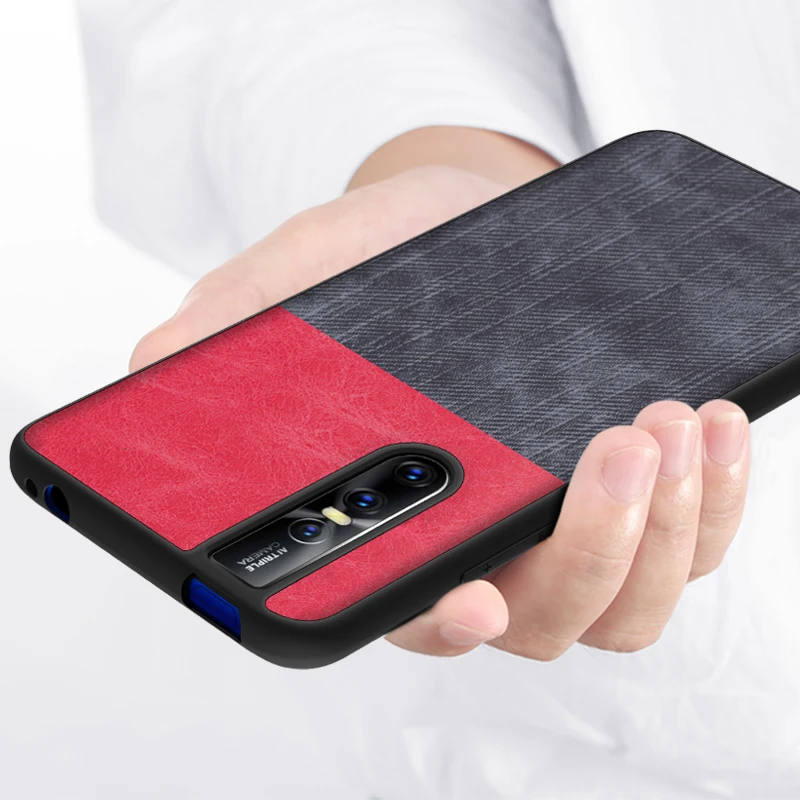 Case for vivo V15 Pro edge shockproof linen finish jeans PU leather back cover
