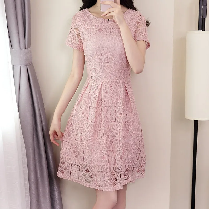 

4 Colors A-line Dress Fashion Women Elegant Sweet Hallow Out Lace Dress Sexy Party Princess Slim Summer Dresses Vestidos