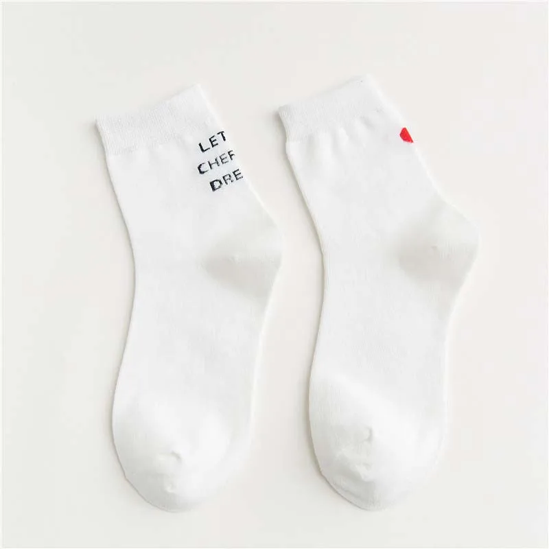 Японские забавные носки в стиле Харадзюку с сердечками, креативные белые носки с надписью AB Love, женские носки, 5 цветов, жаккардовые носки Skarpetki Sokken - Цвет: White Socks
