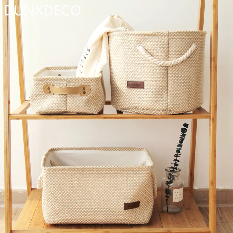 

DUNXDECO Home Office Storage Laundry Basket Linen Cotton Walf checks Geometric Toys Cloth Holder Modern Kid Room Decoration Box