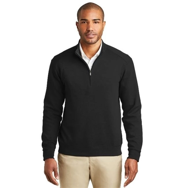 Port Authority K807 Mens Interlock 1 by 4-Zip Deep Black & Charcoal Heather - Extra Small