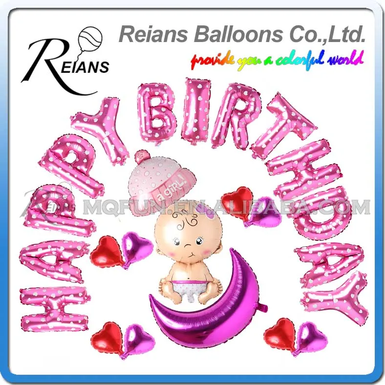 

10 Set Reians Cartoon PINK New Born Baby HAPPY BIRTHDAY Party Decoration Letter Number Helium Air Aluminum Foil Balloons Set