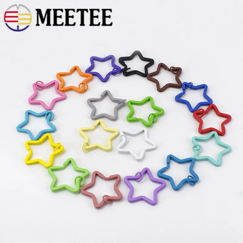 

50/100pcs Meetee 35mm Candy Color Keychain Circle Rings Buckles Star Shape Key Holder Split Rings DIY Keychain Decor Accessories