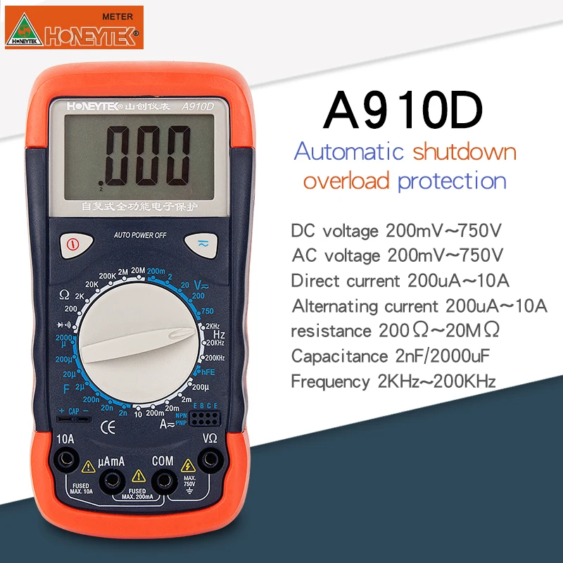 

HONEYTEK A880L Multimeter Meter tester Current AC/DC Voltage Resistance Capacitance Frequency Digital LCD Temperature Tester