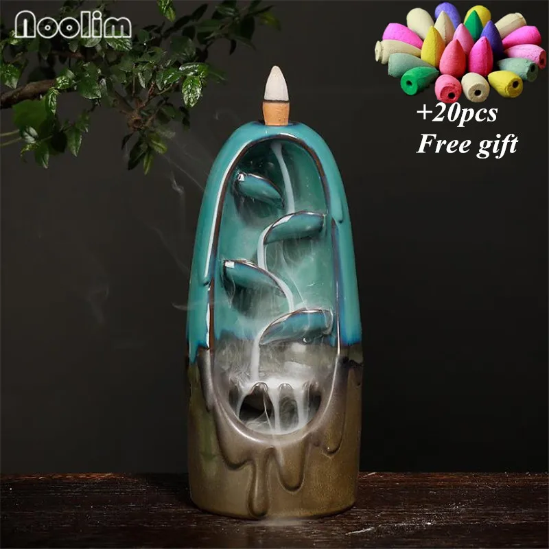 

Ceramic Mountain Waterfall Backflow Incense Burner Household Incense Holder Aroma Backflow Censer Home Decor+20pcs Free Cones