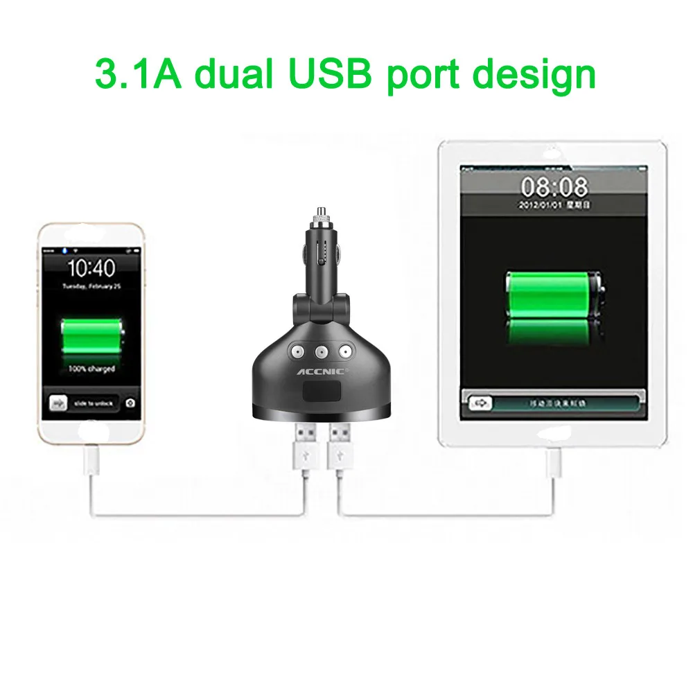 Accnic 3 гнезда 1A/2.4A двойное зарядное устройство usb светодиодный Дисплей 12 v-24 v автомобиль Зарядное устройство новая система прямых поставок электроники на носке, обернутые кружевом 114