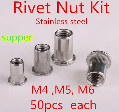 

150pcs/lot 50pcs each M4 M5 M6 SUS 304 Rivet Nut kits stainless steel insert nut ss rivet nut kit