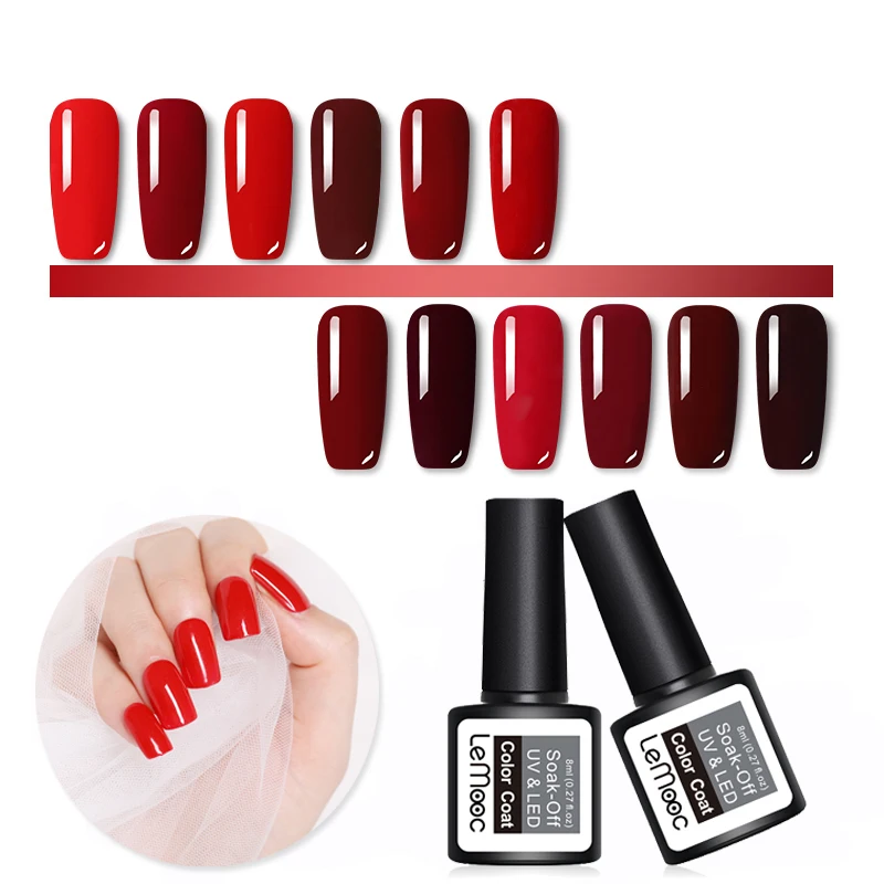 

LEMOOC 8ML Wine Red Color Series Color UV Gel Nail Polish Soak off Nail Gel Polish Long-lasting 12 Colors DIY Gel Polish Lacquer
