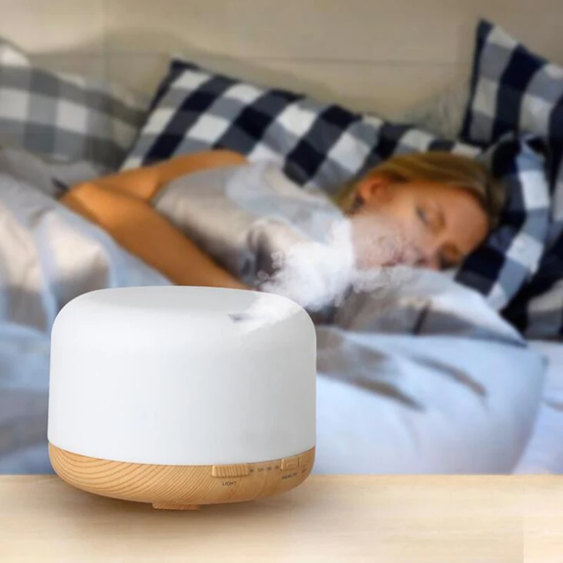 

GXZ 500ml Wood Grain Aroma Diffuser Essential Oil Ultrasonic Air Humidifier 7 Colors LED Lights Timing Mist Maker