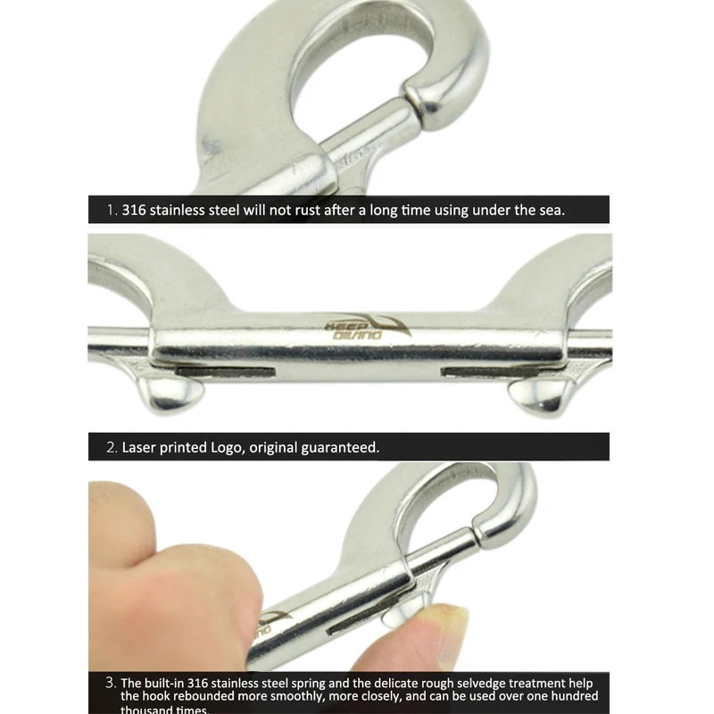 316 Stainless Steel Scuba Diving Double Ended Hook BCD Snap Hook Clip Bolt kit Quick Draw 90MM/100MM/115MM for Diving Equipment. 5