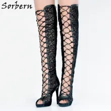 Черные модные женские ботинки на шнуровке, пикантные женские ботинки на шнуровке, на высоком тонком каблуке, с открытым носком, вечерние на каблуке, Botas Mujer