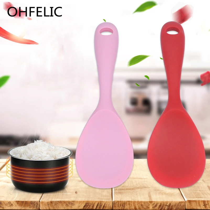 

Food Grade Heat Resistant Silicone Rice Scoop Non Stick Kitchen Tools Red Orange pink Spoons Heat Resistant Spoon Salad Mixer