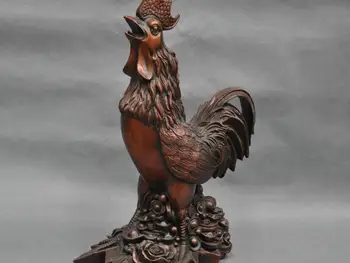

12'' China Zodiac Chicken Year Rooster Money Wealth Bronze Statue