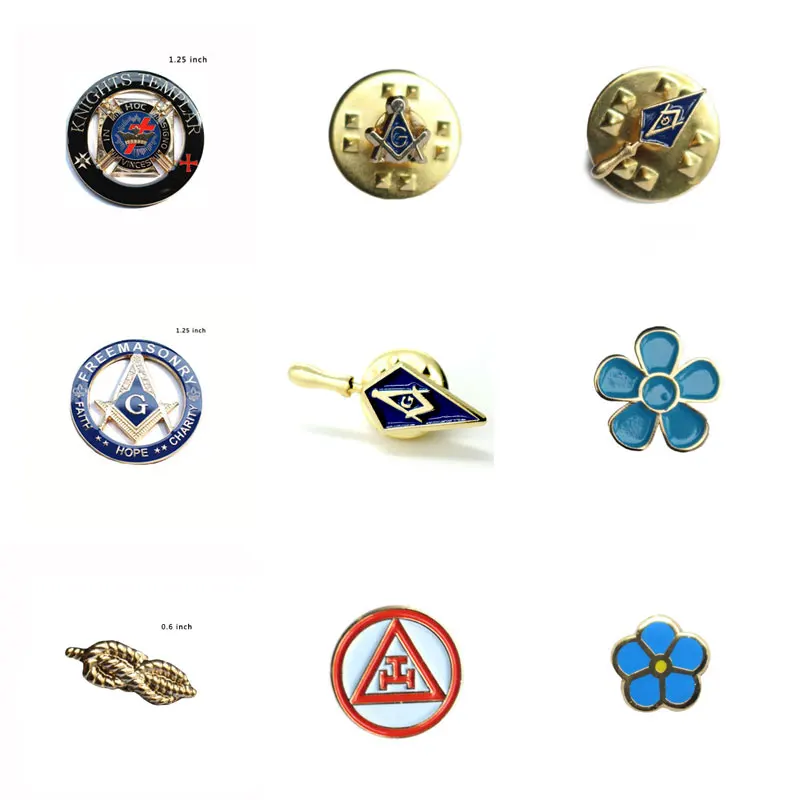 

Masonic Freemason Pins Sprig of Acacia Akasha Forget Not Flower Knights Templar Trowel and Cable Rope Knot Royal Arch Lape Pin