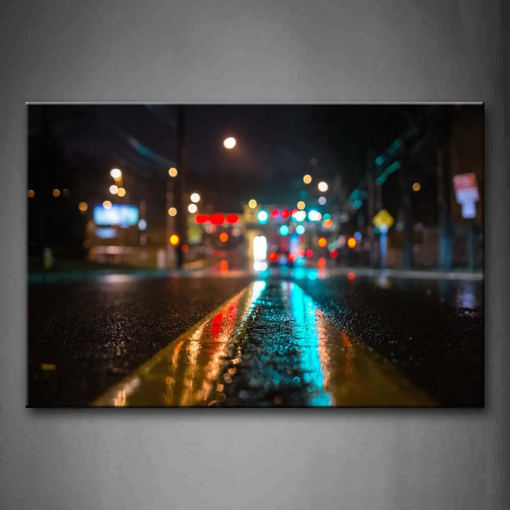 

Framed Wall Art Pictures Road City Night Canvas Print City Modern Posters With Wooden Frames For Home Living Room Decor