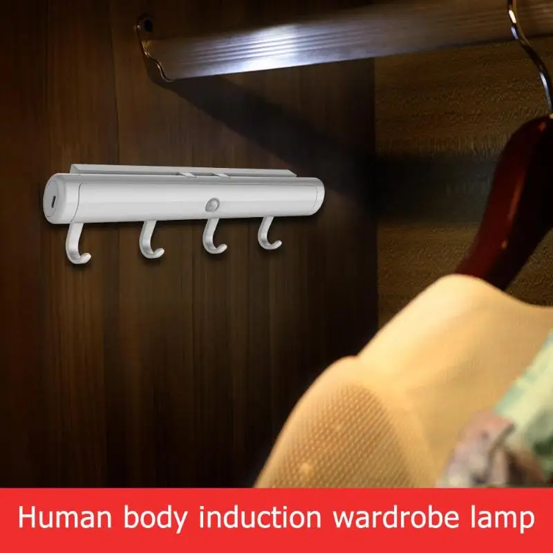 

Closet Cabinet LED Night Light Wardrobe Motion Sensor Lamp with Wall Hooks