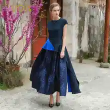 VOA de Las Mujeres de Seda Vestido de La Vendimia 2017 de Moda de Verano de Manga Corta de Empalme Temperamento Princesa Estilo de la Fiesta Vestido Maxi ALX01601