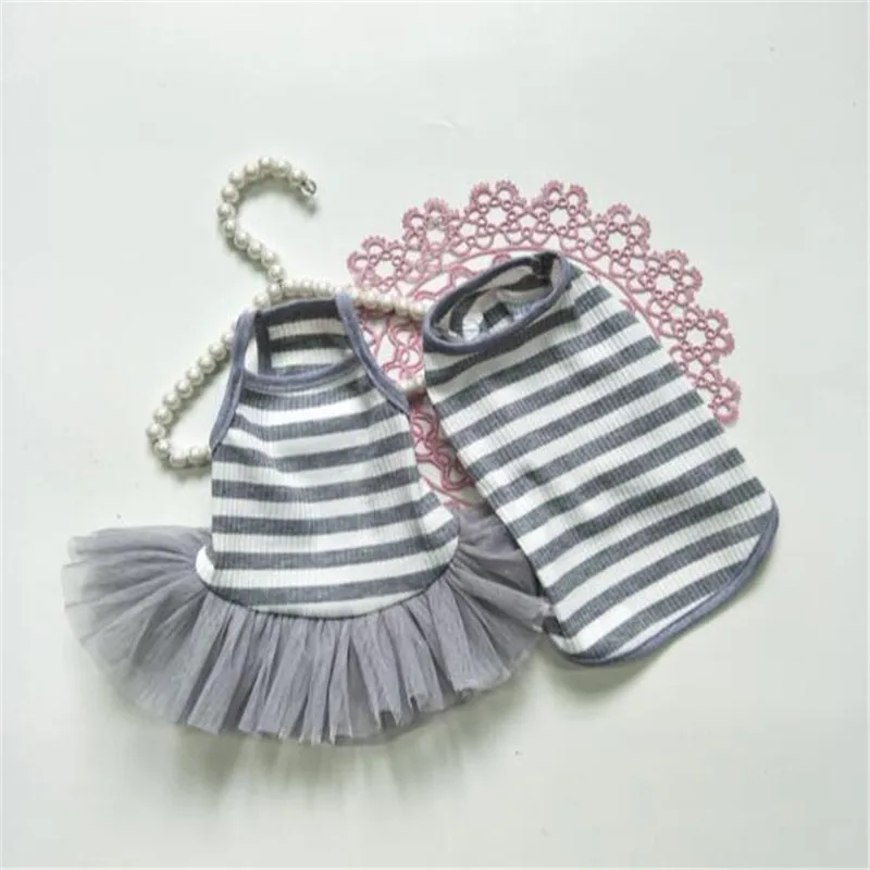 

Pet Dog Dress Summer Puppy Striped Clothes Lace Sling Princess Dress For Small Dogs Vest Style Skirt Poodle French Bulldog Pug