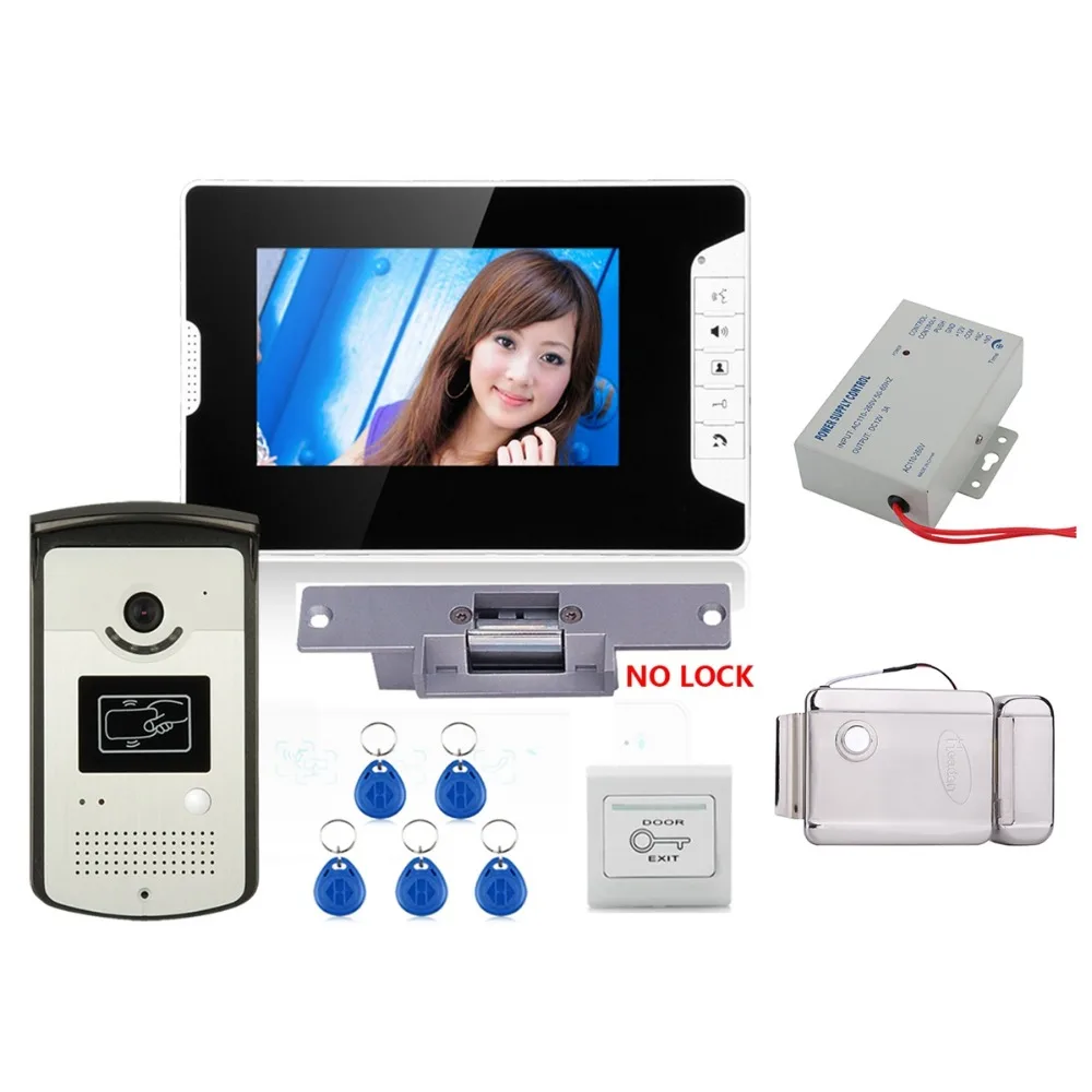 

Home Security 7" Color Video Intercom Door Phone System With 1 White Monitor 1 RFID Card Reader HD Doorbell 1000TVL Camera+Locks