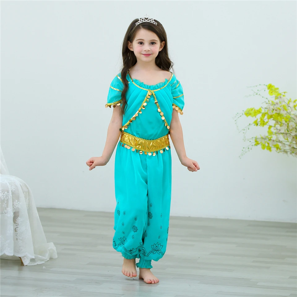 Аладдин лампа арабский костюм принцессы жасмин год девочки комбинезон Рождество зеленый одежда карнавальные костюмы для девочек