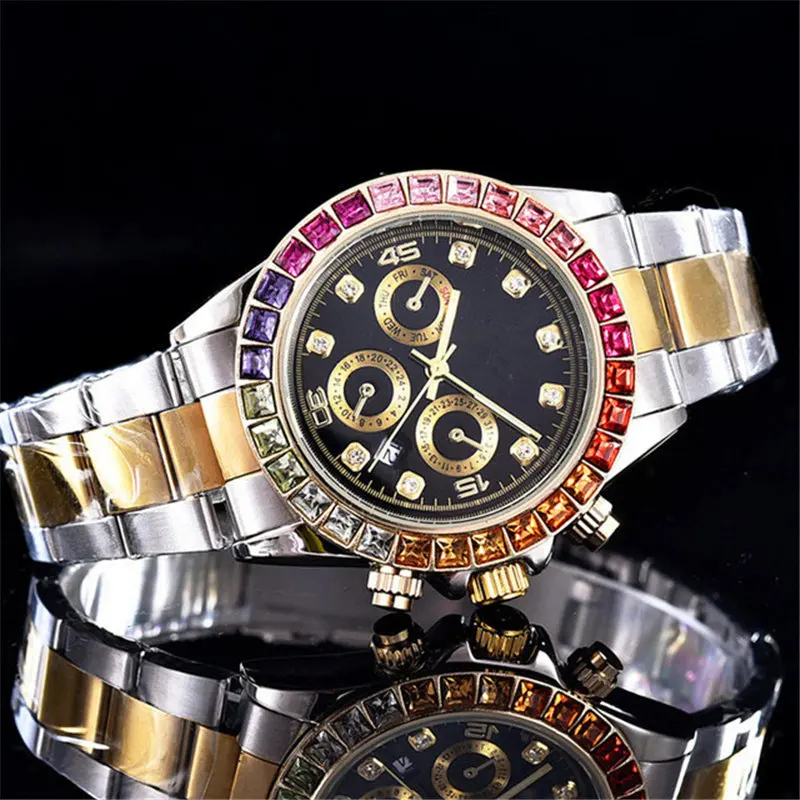 

relogio masculino mens gold watches 2019 luxury brand fashion black dial full diamond watch men wristwatch new tag Quartz clock
