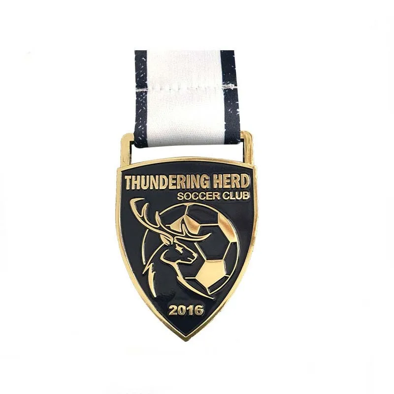 

Zinc Alloy Plated Gold Custom Football Sports Award Medal with Sublimation Ribbon Lanyard