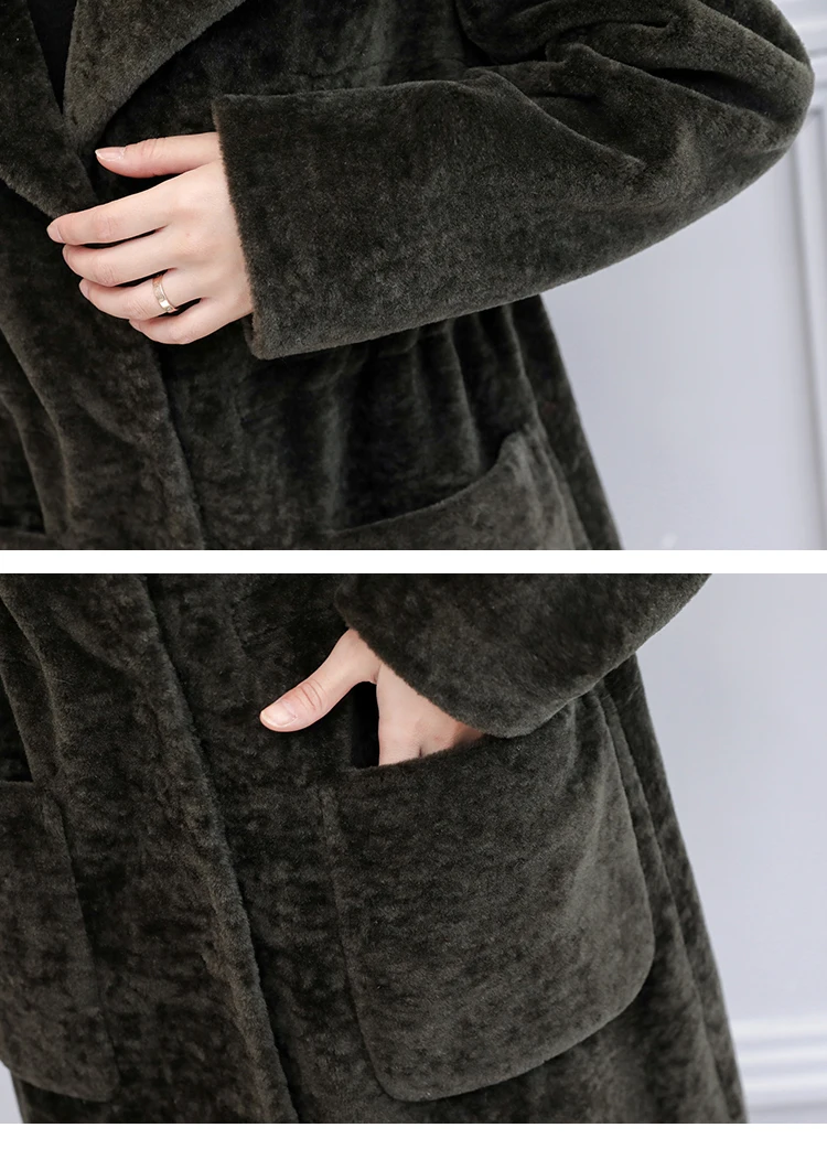 HANZANGL женская шуба из искусственного меха пальто новое зимнее овечье стриженное пальто лисий мех воротник куртка женская теплая длинная