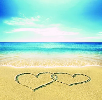 

5*6.5ft Blue Sea with Golden Beach Photo Background Vinyl Backdrops for Photography Love Heart for Wedding Photos