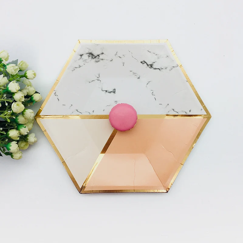 64pcs Small 7inch/18cm Paper Plates Navy Blue Graduation Party Decor Plates Dessert Party Wedding Bridal Shower Plates Supplies - Цвет: 9inch Pink Marble