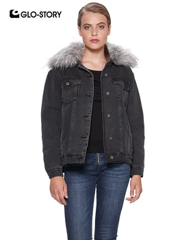 

GLO-STORY Women 2019 Casual Streetwear Denim Jackets Woman Wool Liner Thick Winter Outwear Fur Collar Oversize Jeans Coats 7711