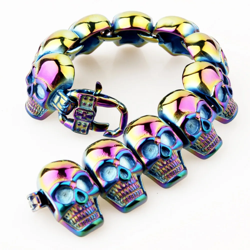 26MM High Quality 316L Stainless Steel Colorful Skeleton Skull Head Chain Men's Bracelet Bangle Biker Jewelry 8.66inch Hotsale |