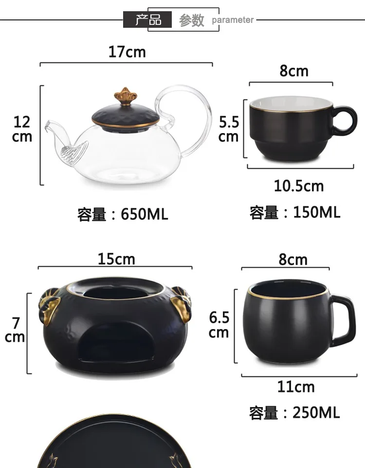 Скандинавский простой набор кофейных чашек, набор чайников, английский послеобеденный чай, золотой керамический стеклянный цветочный чайник с поддоном, свеча