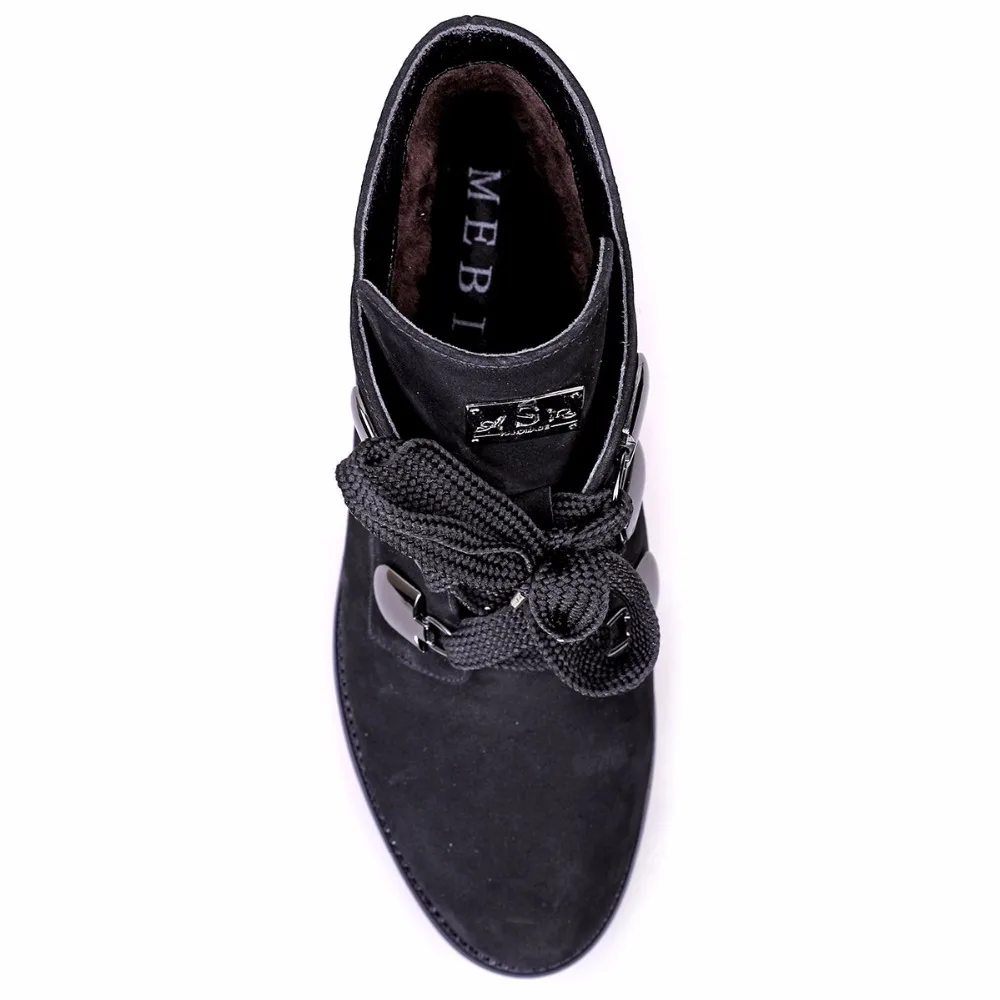 Cuero Invierno Moda Felpa Caliente Nobuck Botas Auténtico Botines Zapatos Calzado Mebi up Encaje Hebillas Negro Mujeres 8xEqawTv