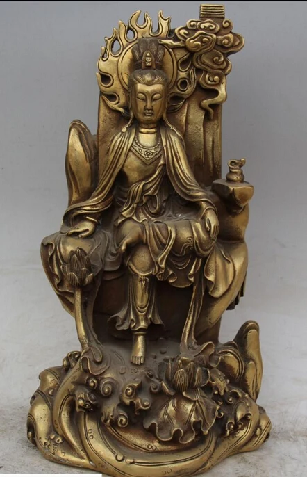 

JP S62 13" Chinese Fengshui Brass Seat Hill Free Kwan-yin Guan Yin Boddhisattva Statue