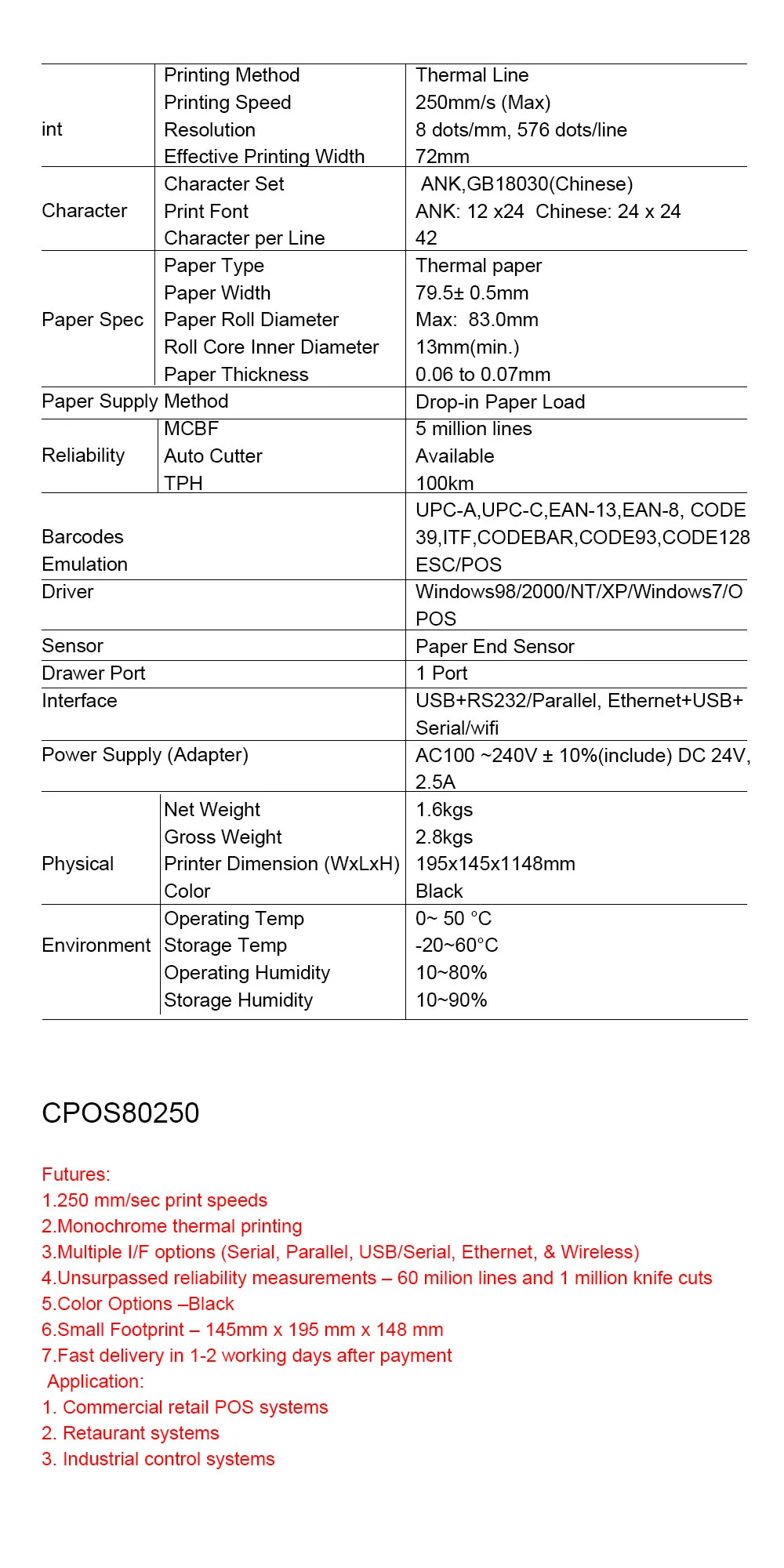 Небольшой термопринтер с Bluetooth и USB интерфейсом 80250 сканер BC2809 набор супермаркет торговый центр Ресторан билетопечатающая портативная