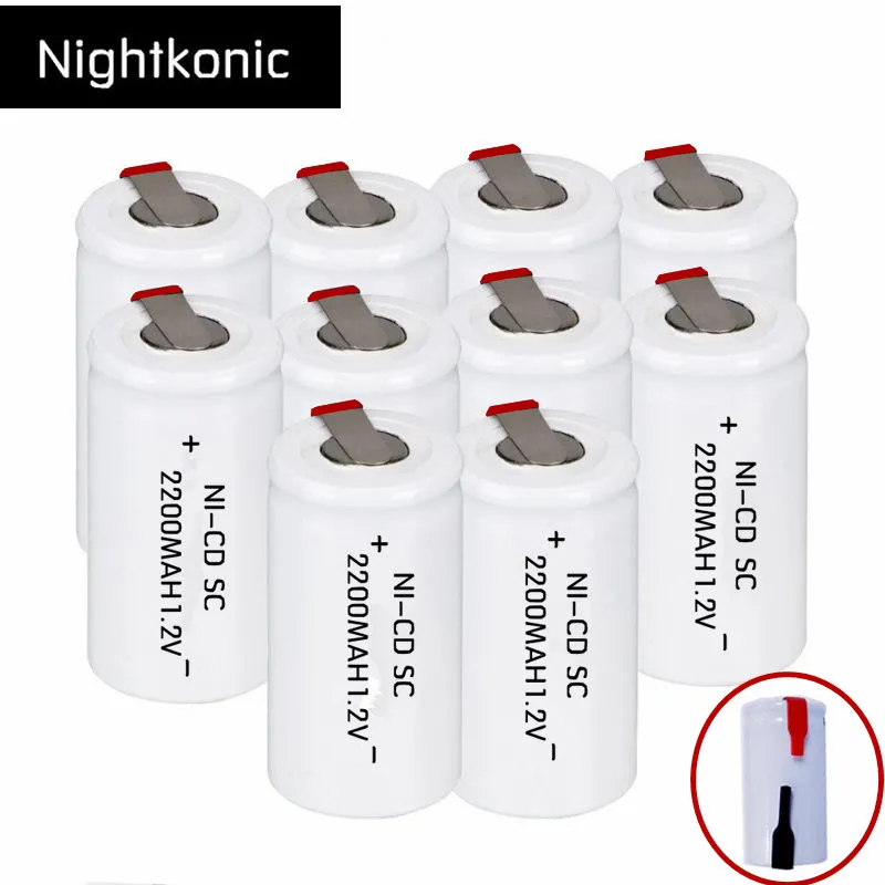 Nightkonic 10 pieces or 12 pieces SC battery 2200mAh rechargeable subc battery 1 2 v with