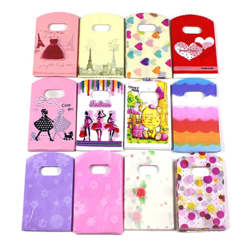 555 50pcs Wholesale Lot Pretty Mixed Pattern Plastic Gift Bag Shopping