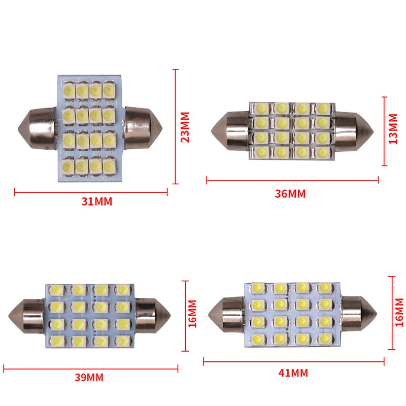 Leites 300pcs 31mm 36mm 39mm 41mm 3528 1210 SMD 16 LED Car Auto Festoon Dome Interior Map Lights Bulb Lamp for DC 12V (5)