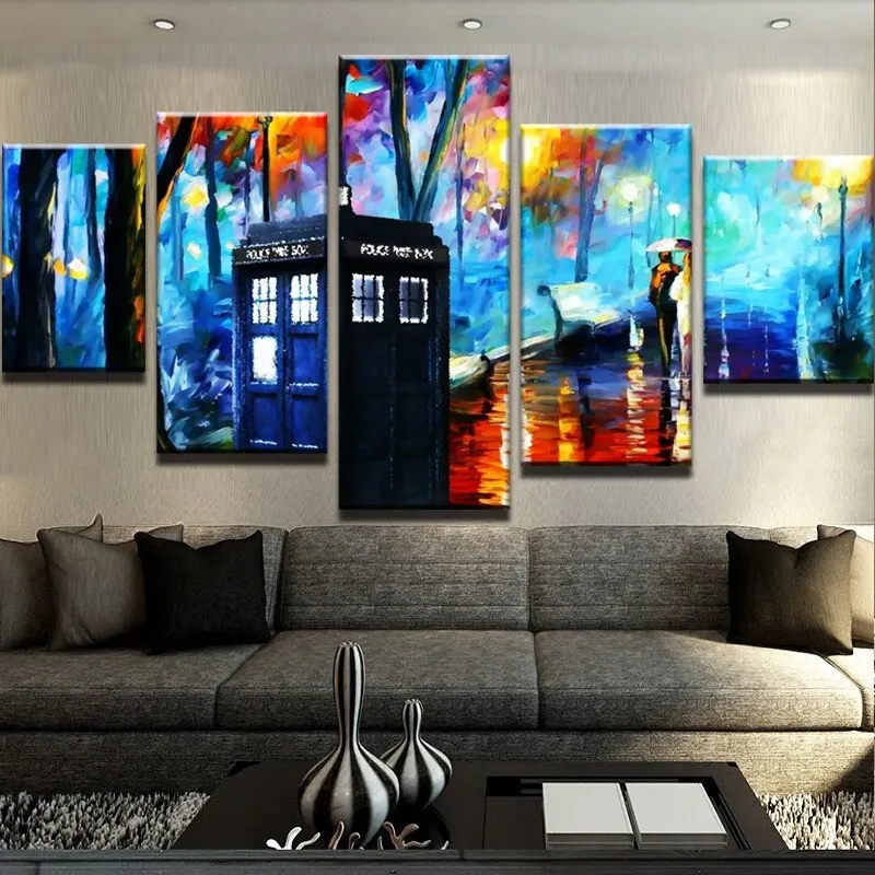 Modern Frames For Paintings 5 Panel Lovers Under Street Lamps Paintings On Canvas Posters And